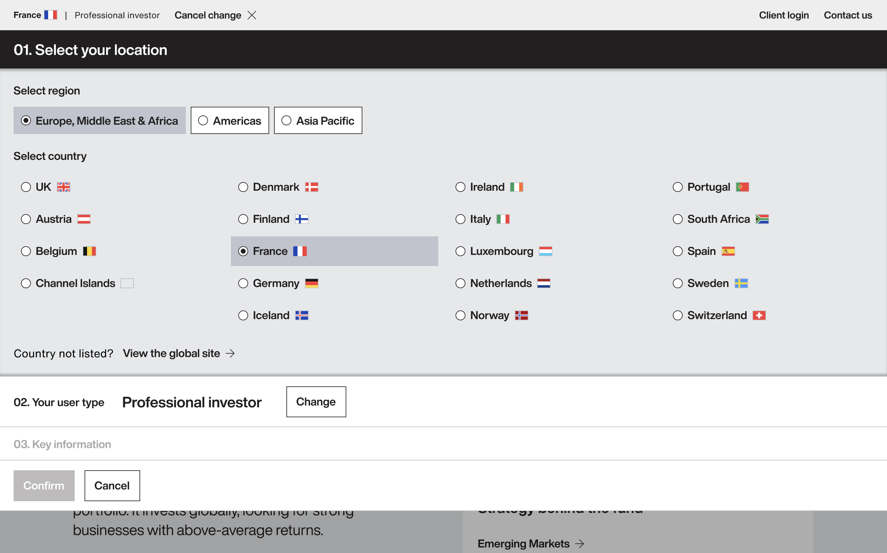 Showing a screenshot of an audience selector component open with lots of location options.