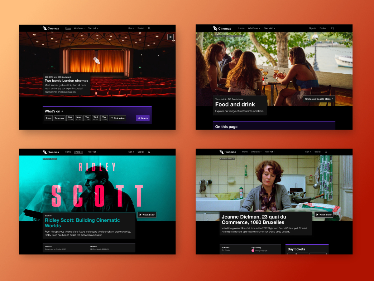 Cinema listings website screenshots
